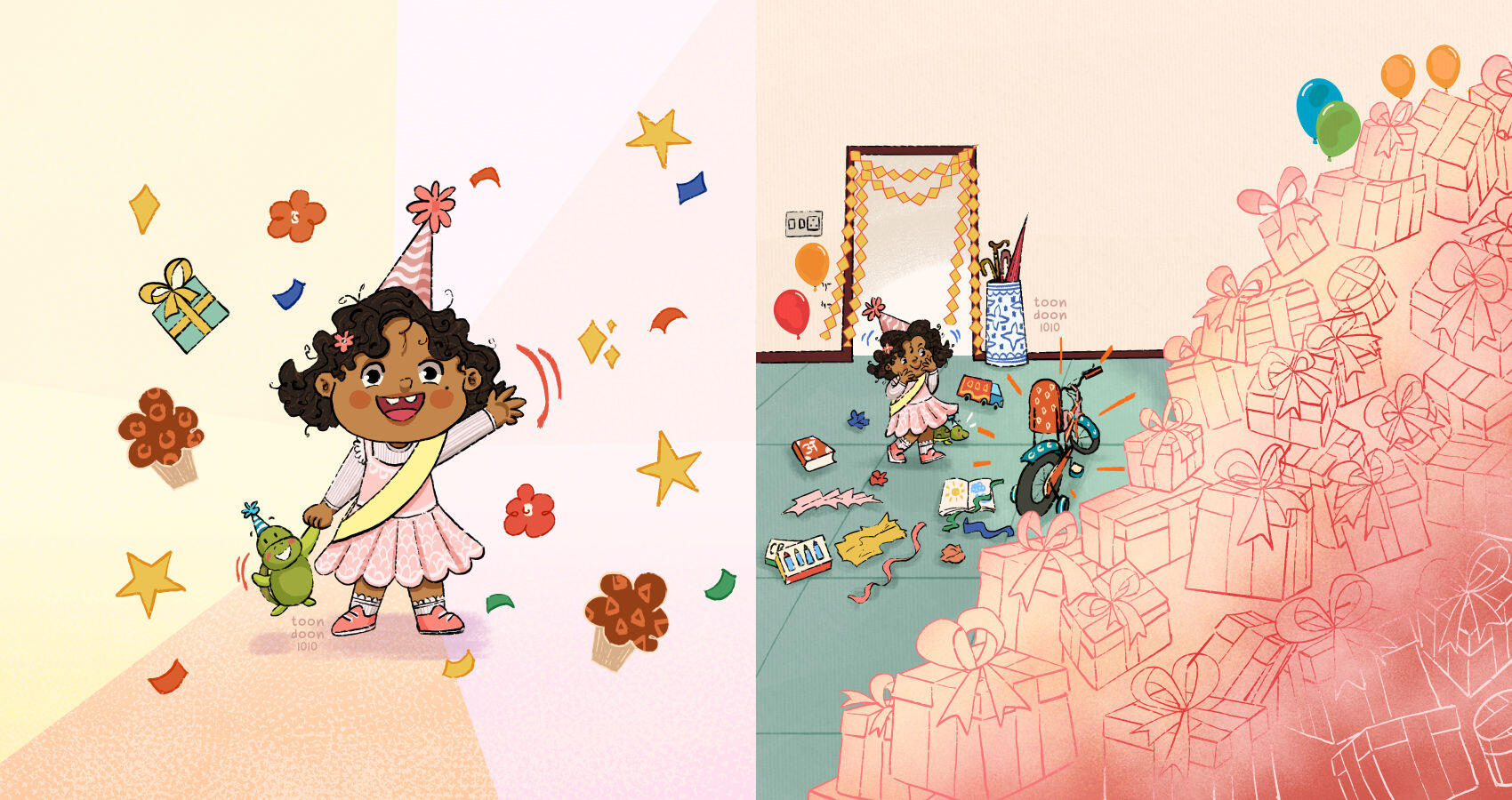 Spread from Tiny & Saira's Busy Year